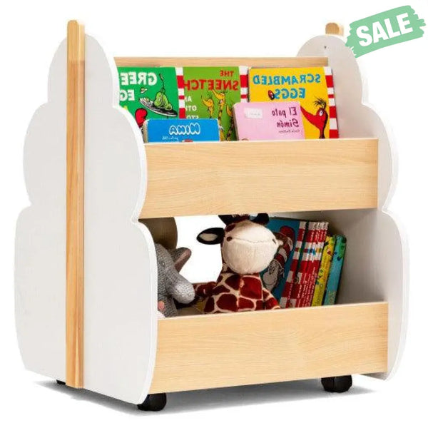 Kids Wooden Bookshelf with Universal Wheels White White Kids Storage