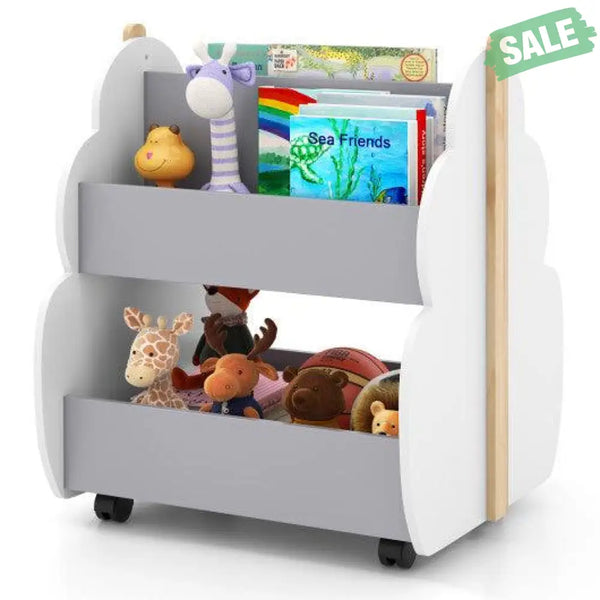 Kids Wooden Bookshelf with Universal Wheels White White Kids Storage