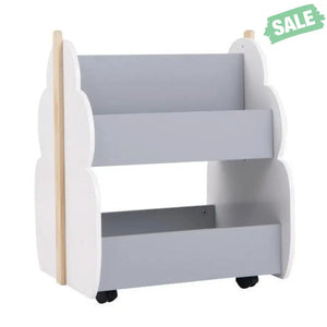 Kids Wooden Bookshelf with Universal Wheels White White Kids Storage