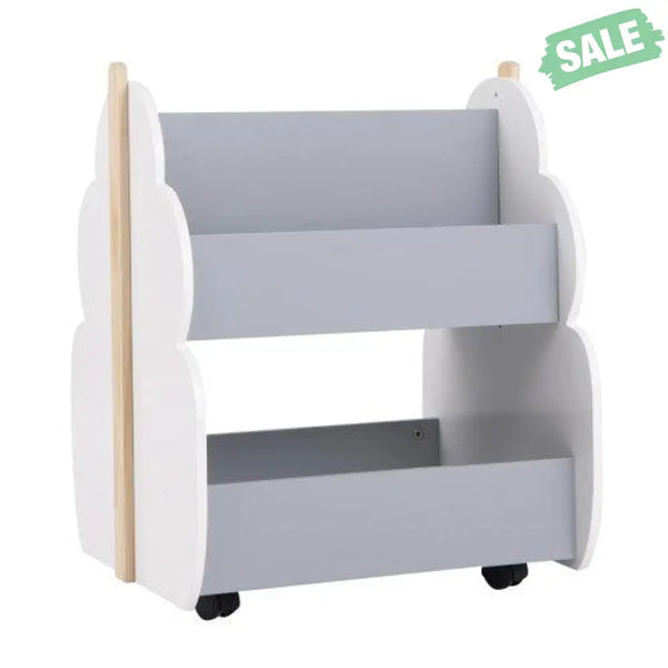 Kids Wooden Bookshelf with Universal Wheels White White Kids Storage