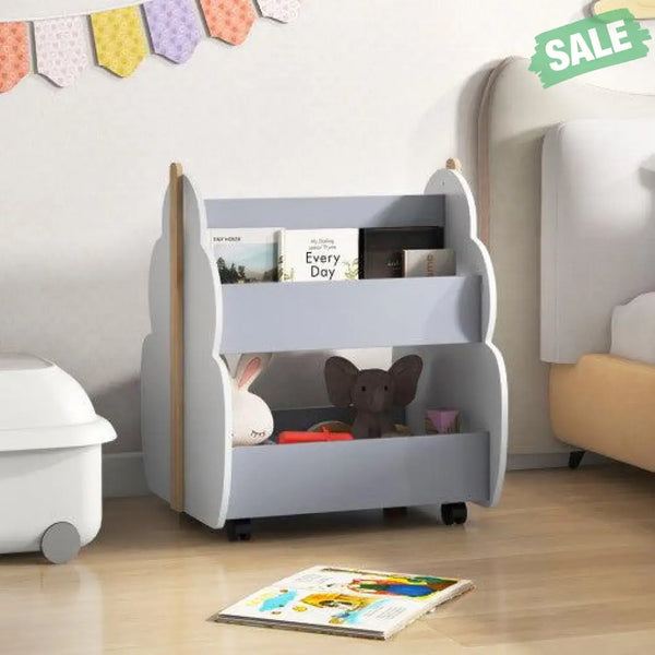 Kids Wooden Bookshelf with Universal Wheels White White Kids Storage