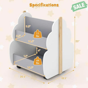 Kids Wooden Bookshelf with Universal Wheels White White Kids Storage