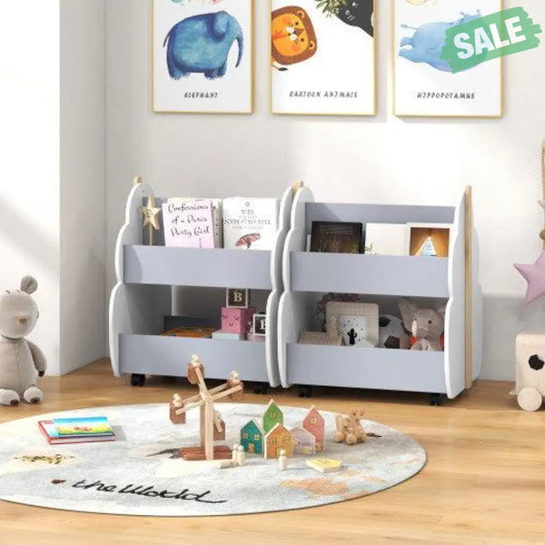 Kids Wooden Bookshelf with Universal Wheels White White Kids Storage
