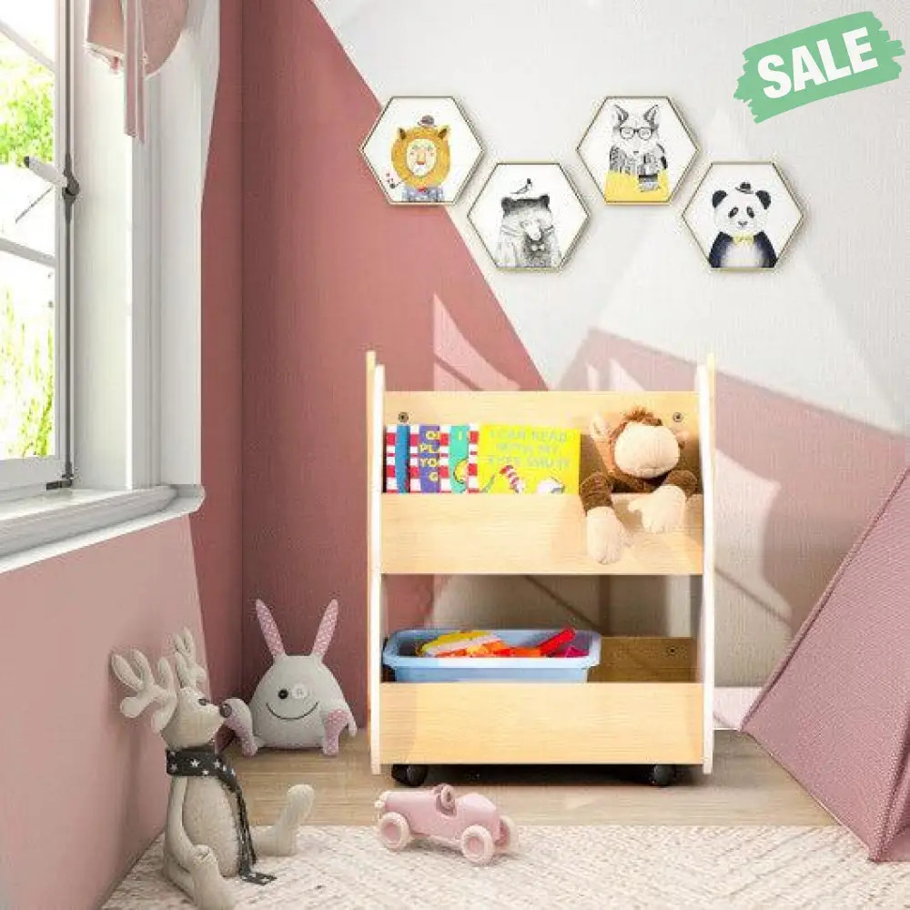 Kids Wooden Bookshelf with Universal Wheels White White Kids Storage