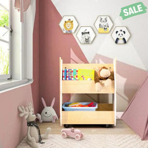 Kids Wooden Bookshelf with Universal Wheels White White Kids Storage
