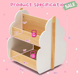 Kids Wooden Bookshelf with Universal Wheels White White Kids Storage