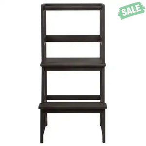 Kids Wooden Kitchen Step Stool with Safety Rail-Gray Brown Toddler & Kids Furniture