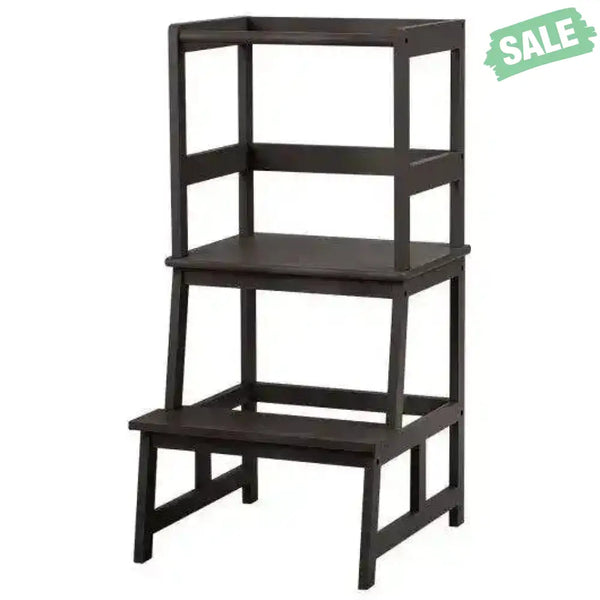 Kids Wooden Kitchen Step Stool with Safety Rail-Gray Brown Toddler & Kids Furniture