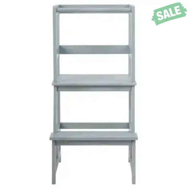 Kids Wooden Kitchen Step Stool with Safety Rail-Gray Gray Toddler & Kids Furniture