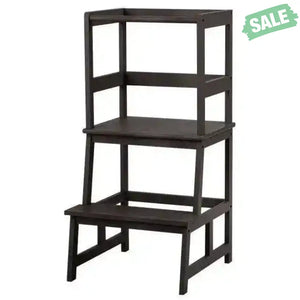 Kids Wooden Kitchen Step Stool with Safety Rail-Gray Toddler & Kids Furniture