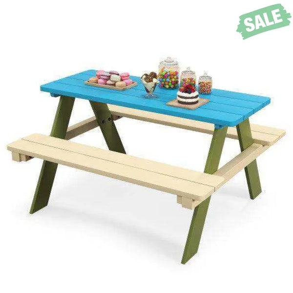 Kids Wooden Picnic Table Set Toddler Activity and Dining Table with Built-in Benches Kids Table & Chair Sets