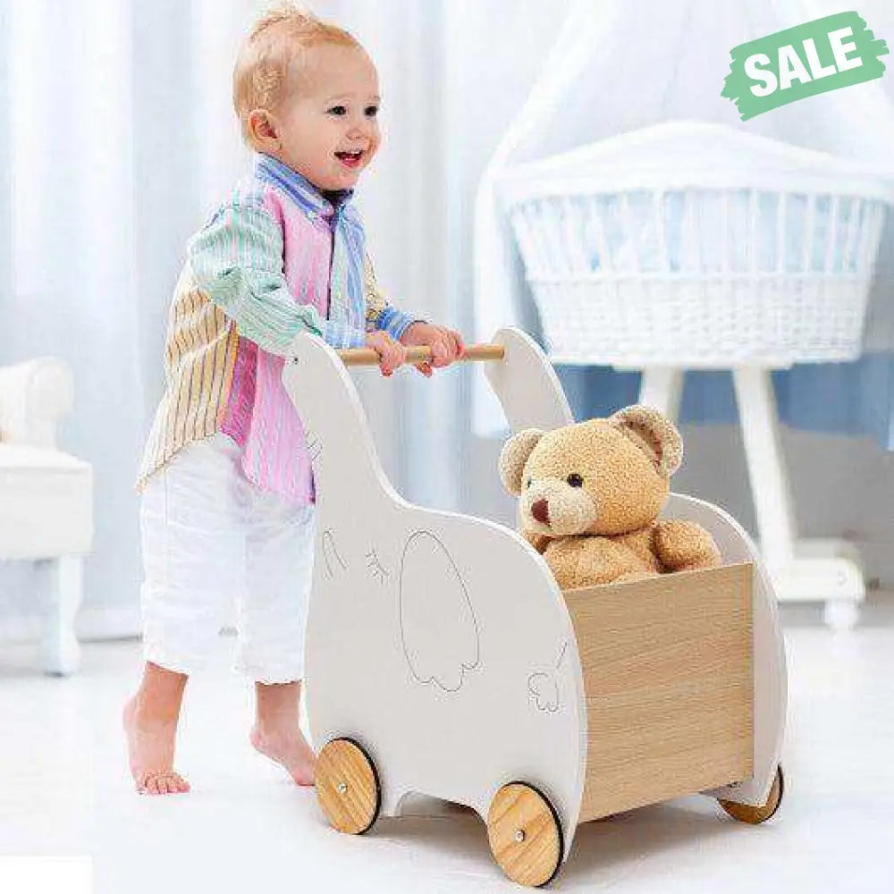 Wooden Shopping Cart Rubber Wheels Safe Corners Room