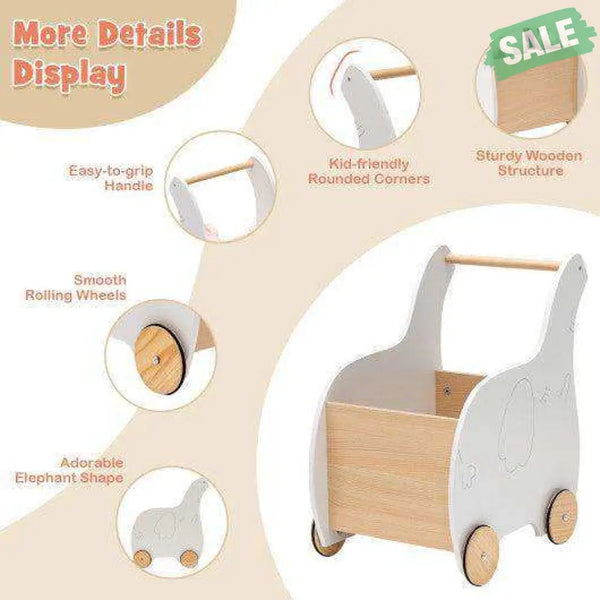 Kids Wooden Shopping Cart with Rubber Wheels Kids Storage