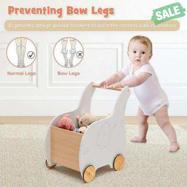 Kids Wooden Shopping Cart with Rubber Wheels Kids Storage