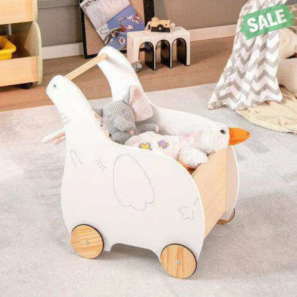 Kids Wooden Shopping Cart with Rubber Wheels Kids Storage