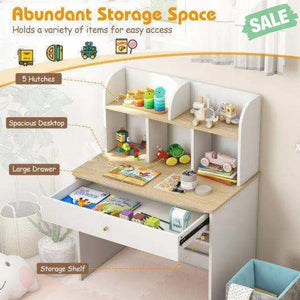 Kids Wooden Study Desk Writing Table with Hutch and Drawer Kids Table & Chair Sets