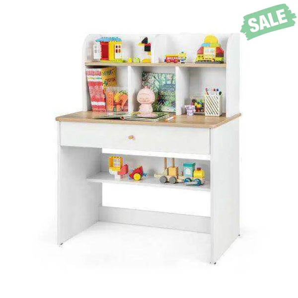 Kids Wooden Study Desk Writing Table with Hutch and Drawer Kids Table & Chair Sets