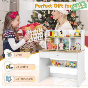 Kids Wooden Study Desk Writing Table with Hutch and Drawer Kids Table & Chair Sets