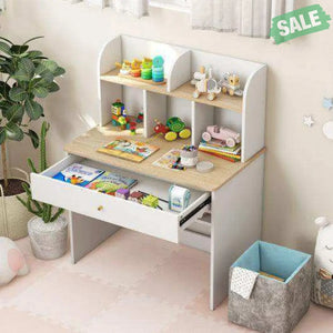 Kids Wooden Study Desk Writing Table with Hutch and Drawer Kids Table & Chair Sets