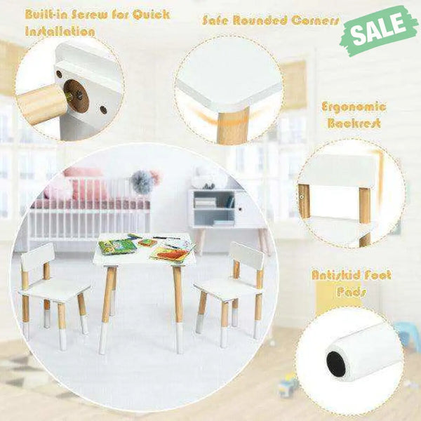 Kids Wooden Table and 2 Chairs Set-White Kids Table & Chair Sets