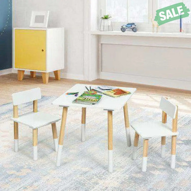 Kids Wooden Table and 2 Chairs Set-White Kids Table & Chair Sets