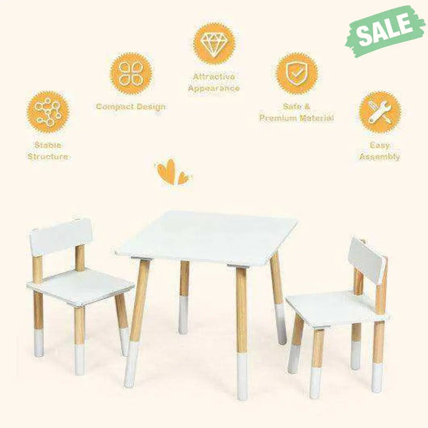 Kids Wooden Table and 2 Chairs Set-White Kids Table & Chair Sets