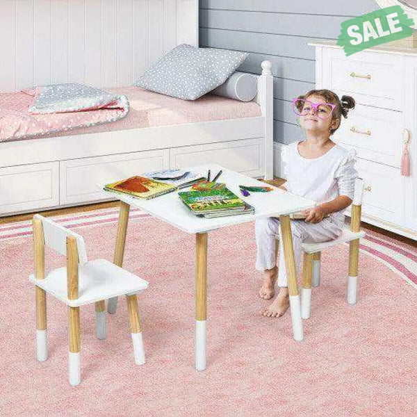 Kids Wooden Table and 2 Chairs Set-White Kids Table & Chair Sets