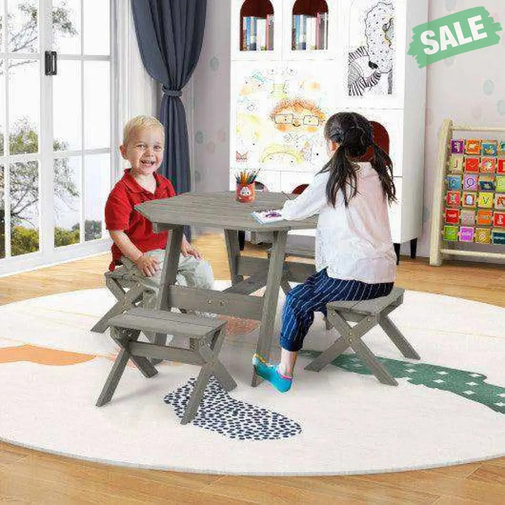 Kids Wooden Table Set for Children Aged 3+ Years-Gray Gray Kids Table & Chair Sets