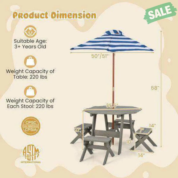 Kids Wooden Table Set for Children Aged 3+ Years-Gray Gray Kids Table & Chair Sets