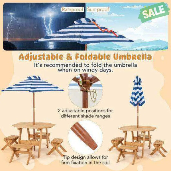 Kids Wooden Table Set for Children Aged 3+ Years-Natural