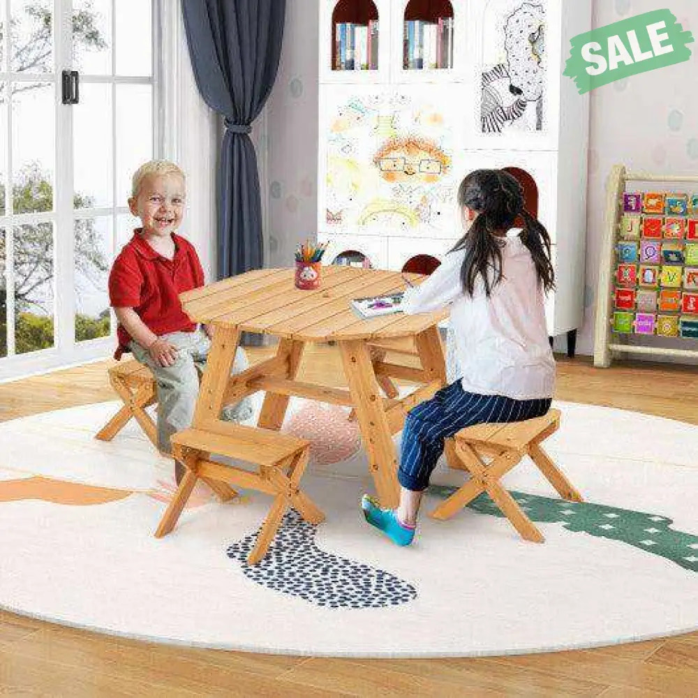 Kids Wooden Table Set for Children Aged 3+ Years-Natural
