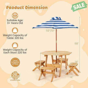 Kids Wooden Table Set for Children Aged 3+ Years-Natural