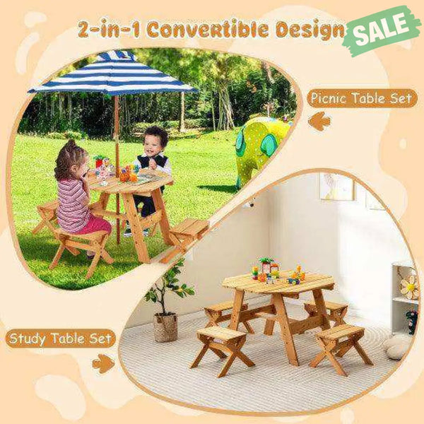 Kids Wooden Table Set for Children Aged 3+ Years-Natural