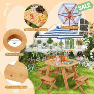 Kids Wooden Table Set for Children Aged 3+ Years-Natural