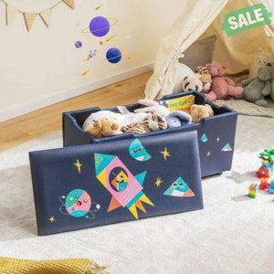 Kids Wooden Upholstered Toy Storage Box with Removable Lid-Navy