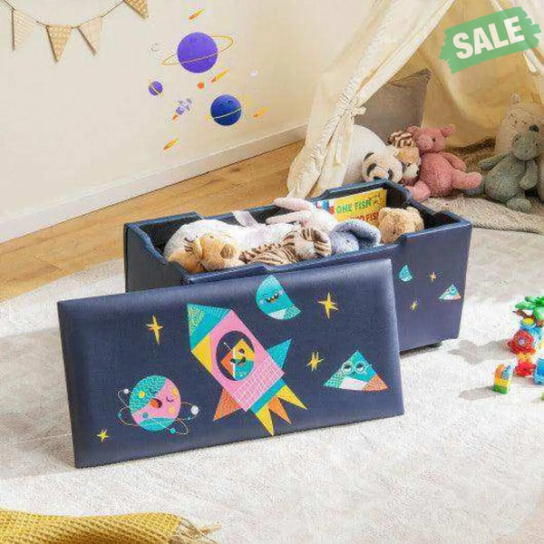 Kids Wooden Upholstered Toy Storage Box with Removable Lid-Navy