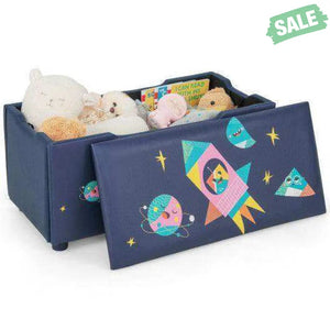 Kids Wooden Upholstered Toy Storage Box with Removable Lid-Navy