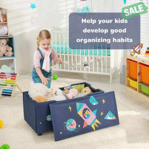 Kids Wooden Upholstered Toy Storage Box with Removable Lid-Navy