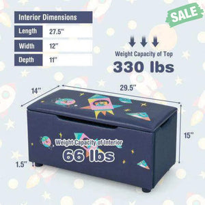 Kids Wooden Upholstered Toy Storage Box with Removable Lid-White Blue Kids Storage
