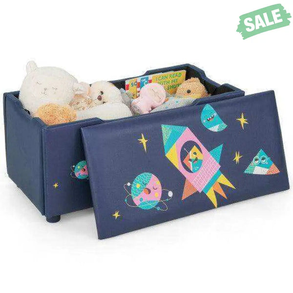 Kids Wooden Upholstered Toy Storage Box with Removable Lid-White Blue Kids Storage