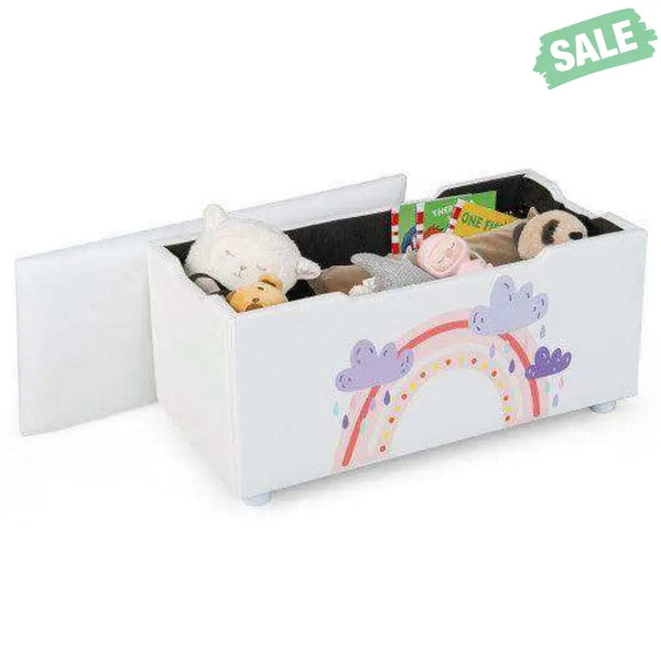 Kids Wooden Upholstered Toy Storage Box with Removable Lid-White Blue Kids Storage