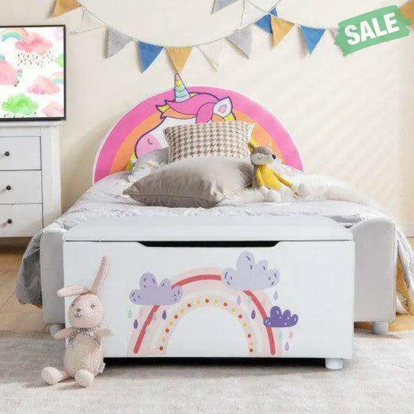 Kids Wooden Upholstered Toy Storage Box with Removable Lid-White Blue Kids Storage