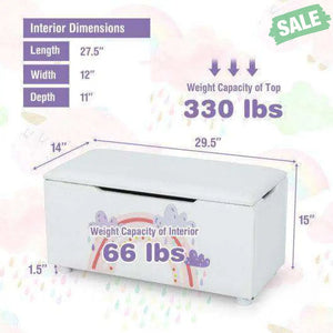 Kids Wooden Upholstered Toy Storage Box with Removable Lid-White Blue Kids Storage