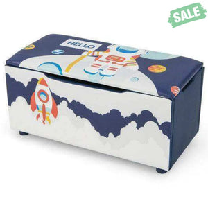 Kids Wooden Upholstered Toy Storage Box with Removable Lid-White Blue Kids Storage