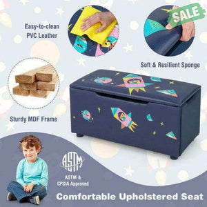 Kids Wooden Upholstered Toy Storage Box with Removable Lid-White Blue Kids Storage