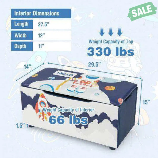 Kids Wooden Upholstered Toy Storage Box with Removable Lid-White Blue Kids Storage