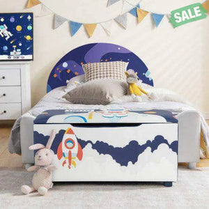 Kids Wooden Upholstered Toy Storage Box with Removable Lid-White Blue Kids Storage