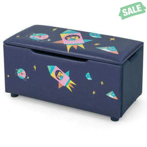 Kids Wooden Upholstered Toy Storage Box with Removable Lid-White Blue Kids Storage