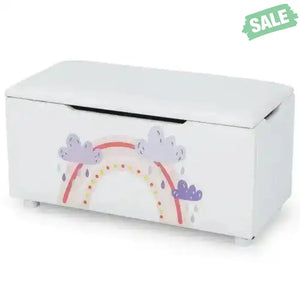 Kids Wooden Upholstered Toy Storage Box with Removable Lid-White Blue Kids Storage