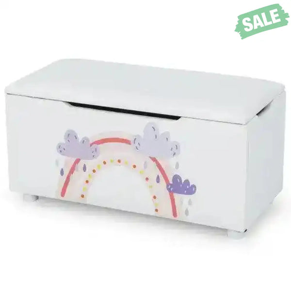 Kids Wooden Upholstered Toy Storage Box with Removable Lid-White Blue Kids Storage
